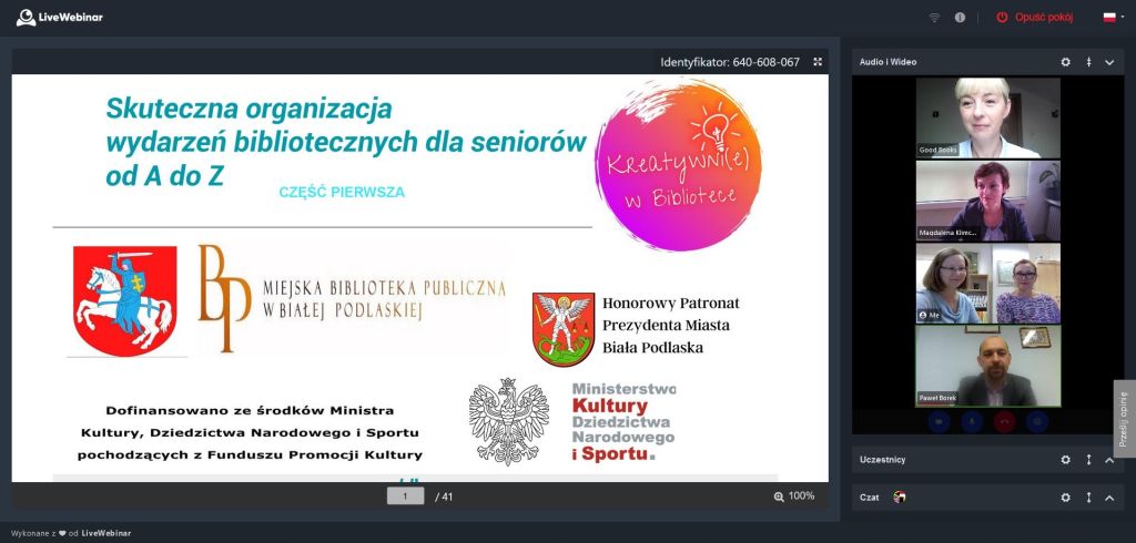 Zdjęcie ekranu. Z lewej prezentowana strona internetowa Departamentu Polityki Senioralnej z informacją o Ogólnopolskich Senioraliach 2021. Z prawej strony trenerka Good Books.